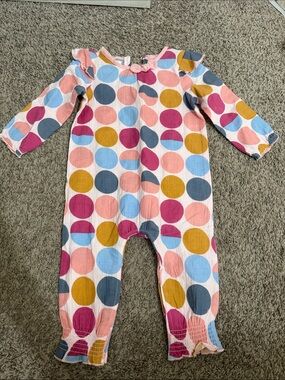 NWT Mud Pie Baby Girl's Polka Dot Bow Long Sleeve Ruffle Romper Size 9-12 Months